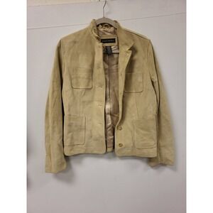 Banana‎ Republic Womens Suede Leather Jacket Beige Size M Blazer Style Coat